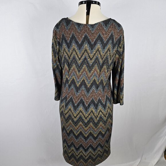 Tacera Knit Dress Women's XL Multi-Color Long Sleeve Round Neck Chevron Pattern - Picture 8 of 12
